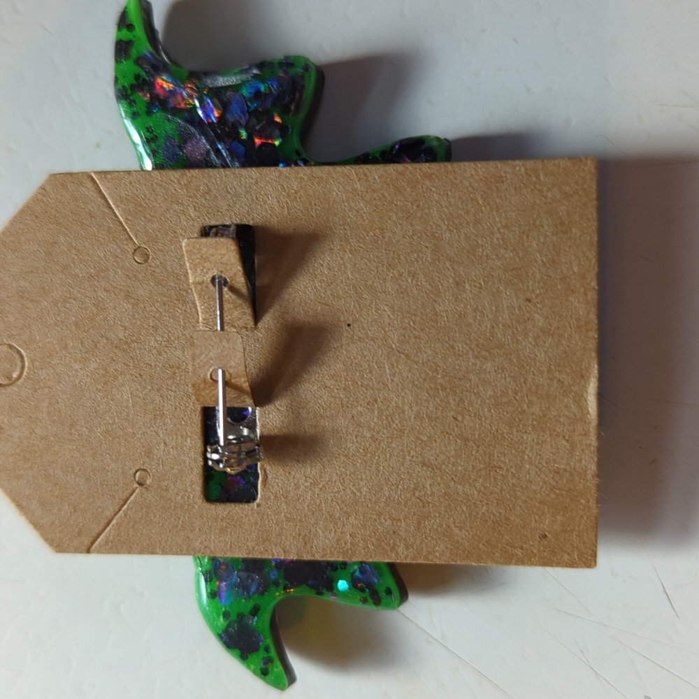 NWOT custom made epoxy bat earrings & pin set - Picture 6 of 6